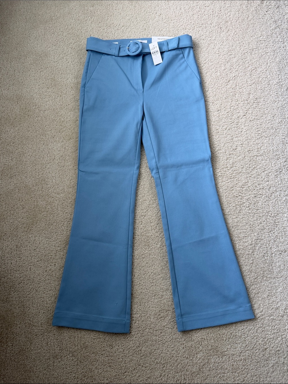 LOFT Sky Blue Belted Flare Pants